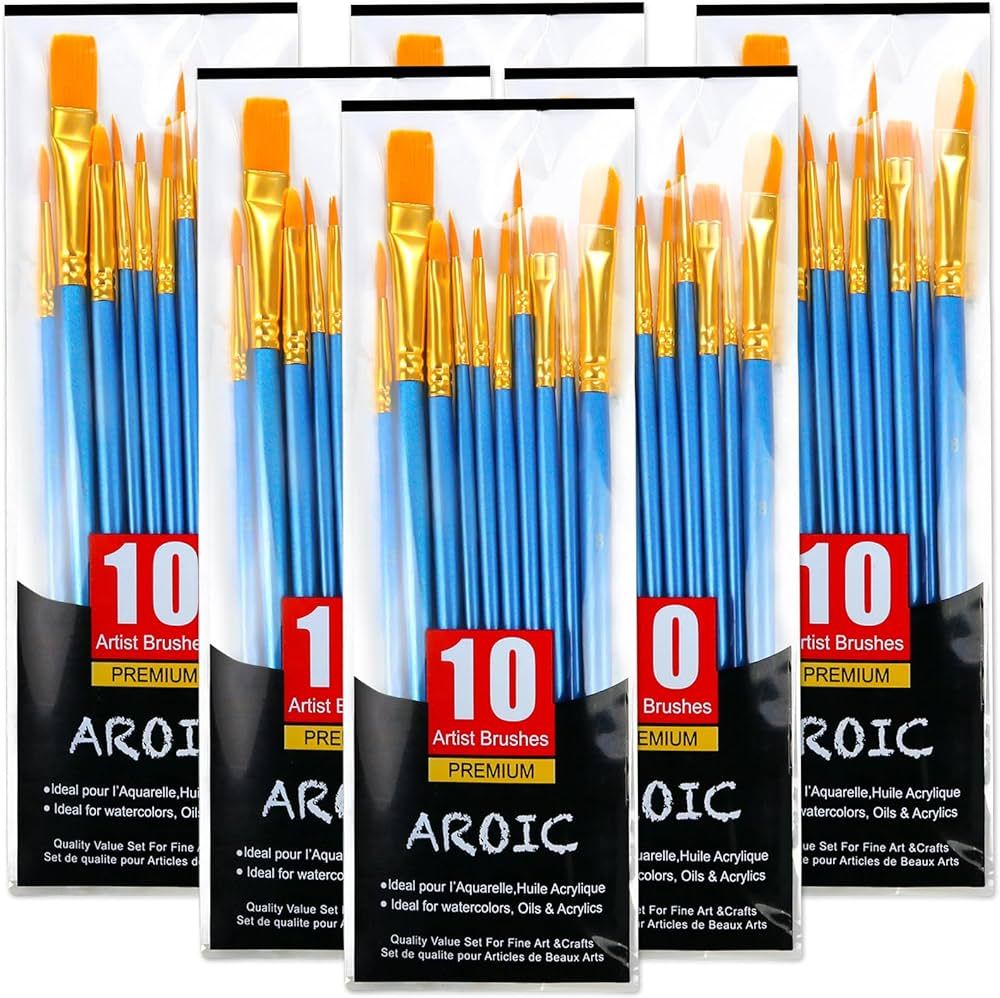 Acrylic Paint Brush Set, 6 Packs / 60 pcs Nylon Hair Brushes for All Purpose Oil Watercolor Paint... | Amazon (US)