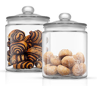 JoyJolt Set of (2) 67-oz Round Glass Cookie Jar s with Lids | QVC