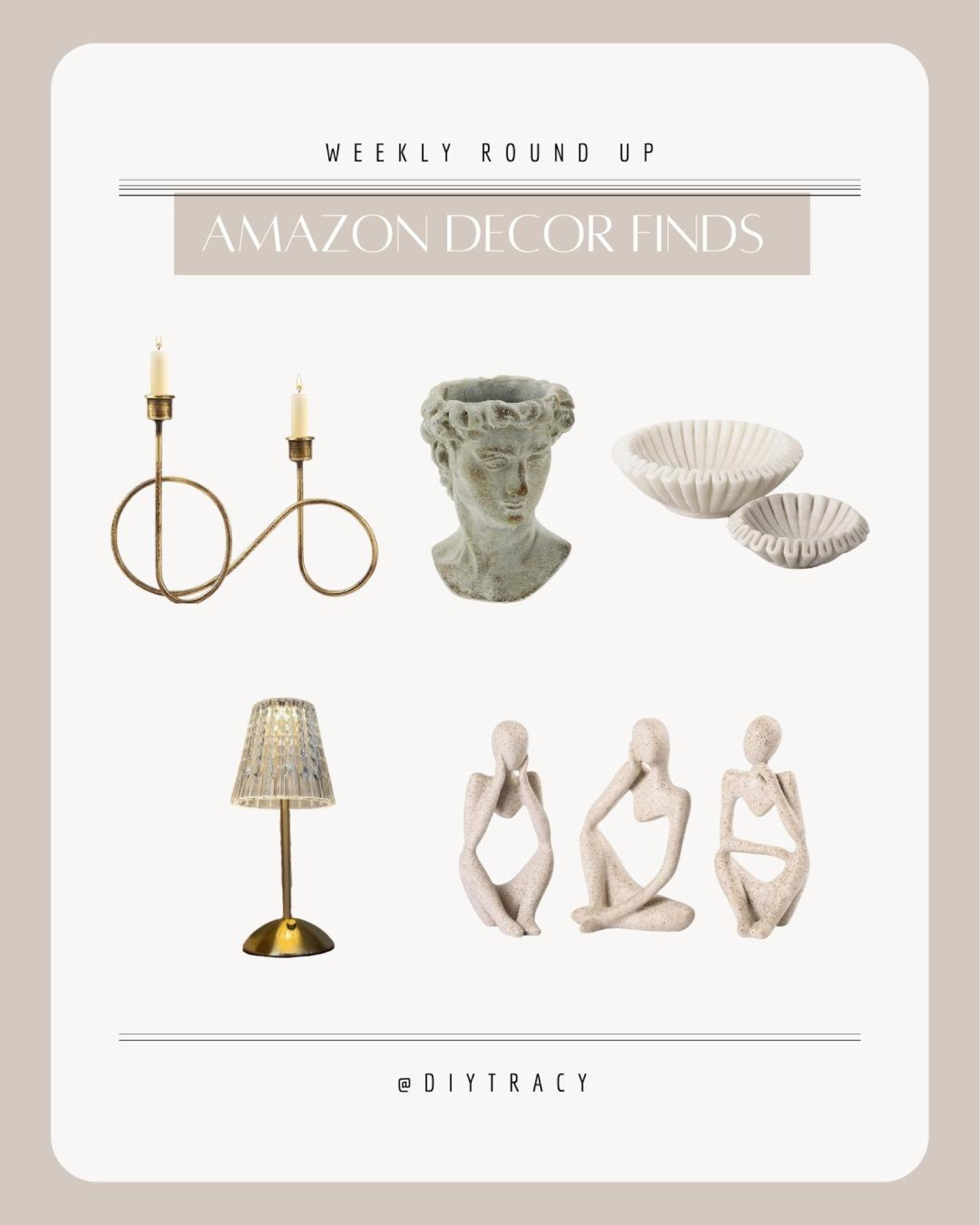 Amazon Decor Finds greek statue bust cordless lamp kitchen counter lamp thinker statue twisted brass candle holder marble bowl

#LTKunder50 #LTKhome