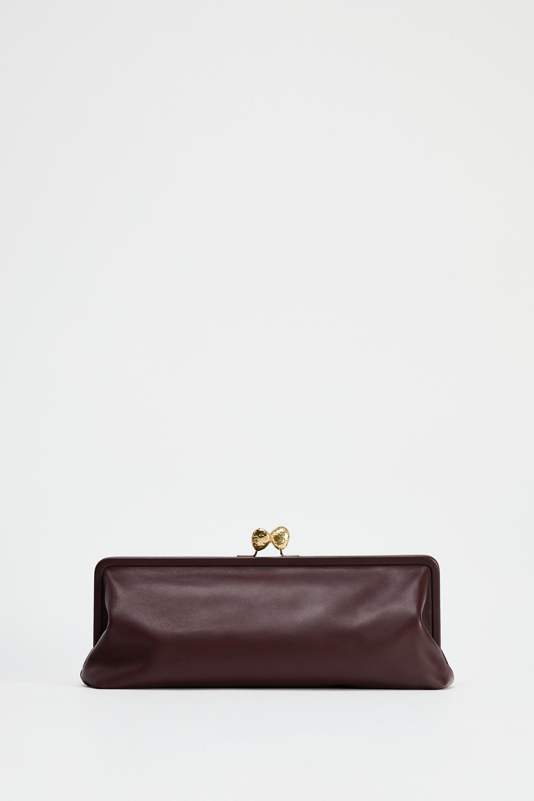 METAL TRIM LEATHER CLUTCH | Zara US