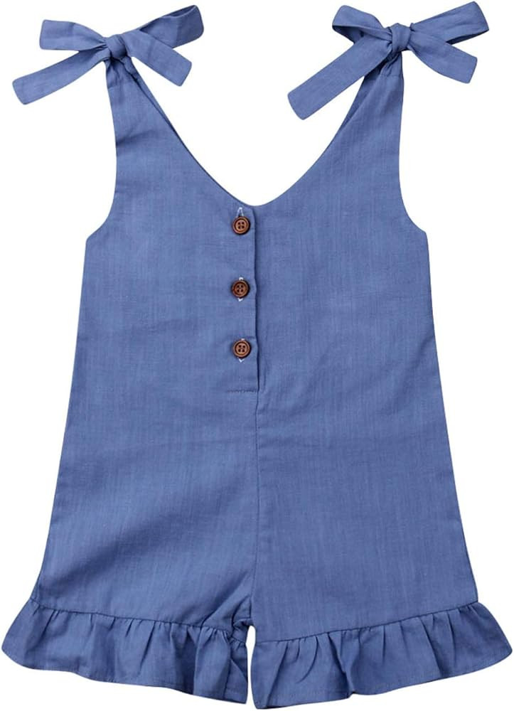 GOOCHEER Toddler Kids Baby Girl Summer Clothes Solid Strap Romper Bodysuit Jumpsuit Playsuit Over... | Amazon (US)