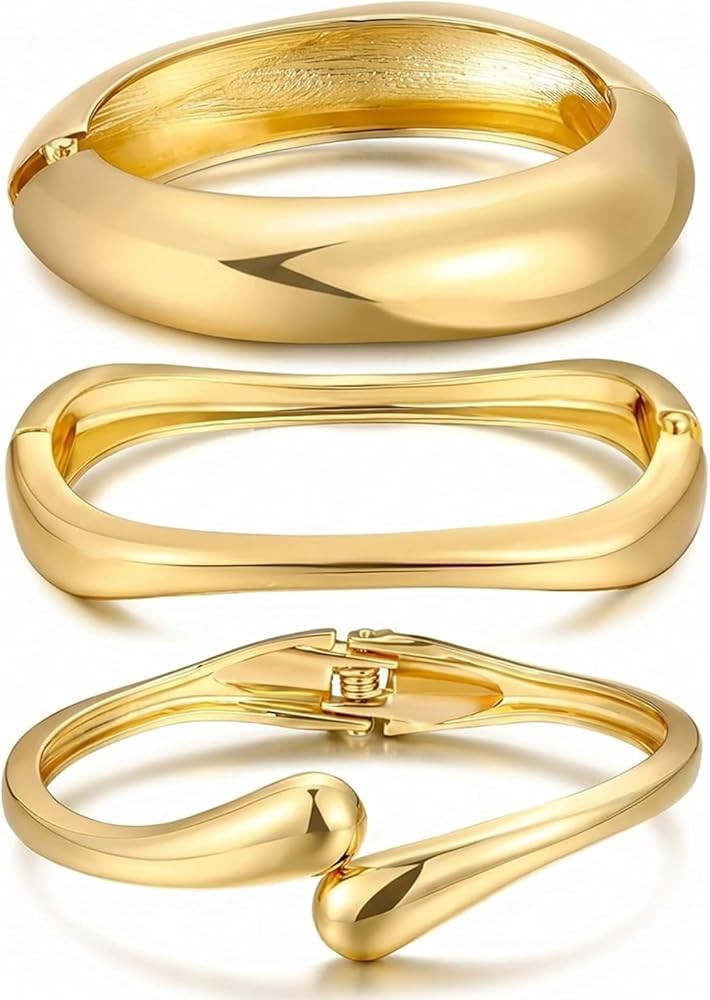 Gmai Chunky Gold Bangle Bracelets for Women,Trendy Thick 14K Gold Plated Hinged Opened Stackable ... | Amazon (US)