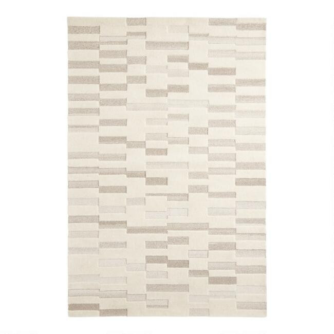 Liam Tonal Ivory Modern Geo Tufted Wool Area Rug | World Market