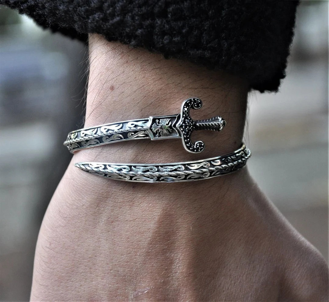Silver Sword Bracelet, Sterling Silver Bangle, Zulfikar Sword Bracelet, Adjustable Cuff Bracelet,... | Etsy (US)