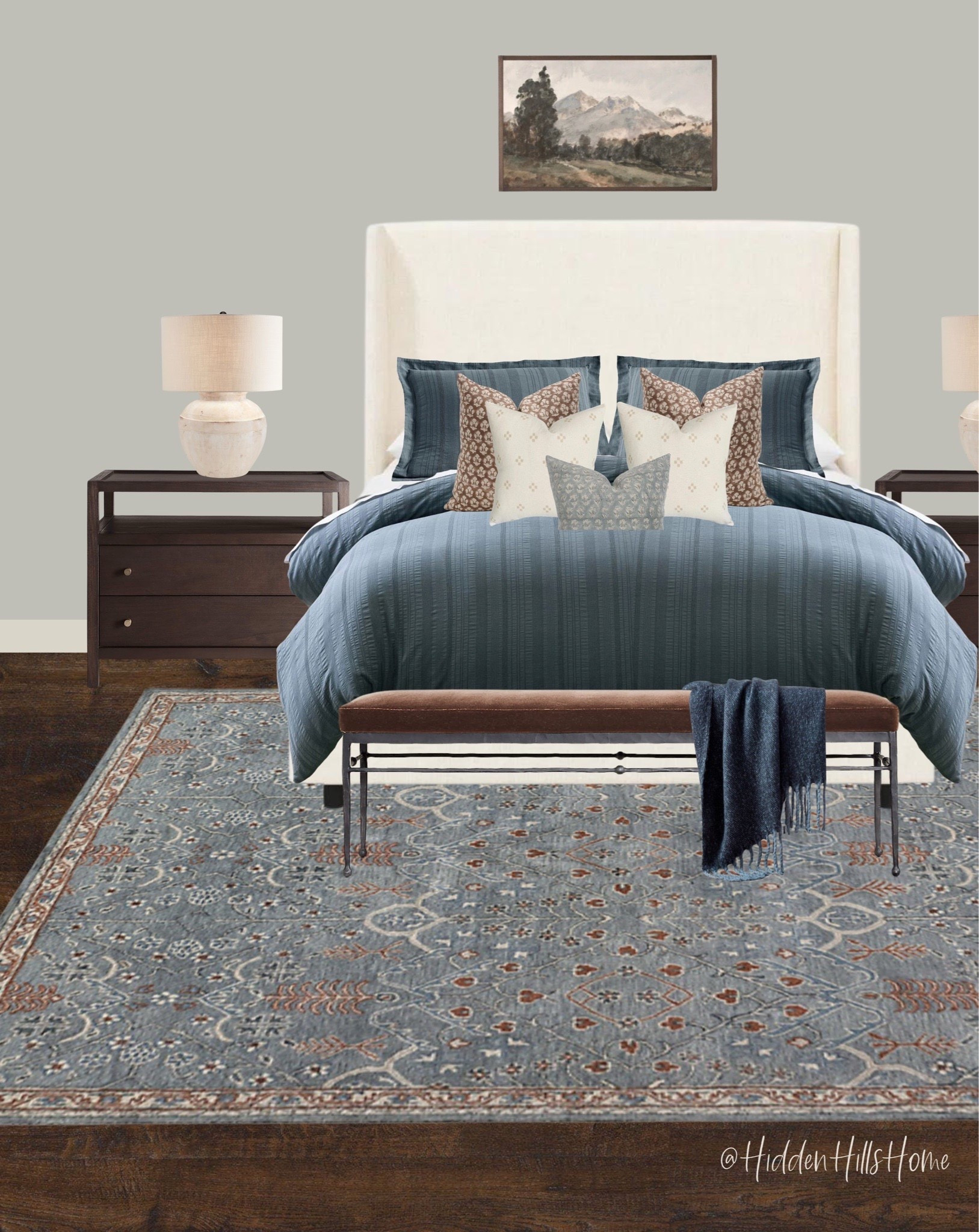 Bedroom decor mood board, bedroom design ideas, master bedroom decor ideas, bedding, nightstands #bedroom
Paint color is SW Silverpointe

#LTKHome #LTKSaleAlert