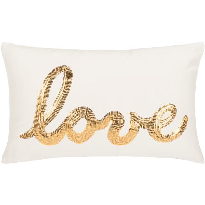 First Comes Love Pillow - Gold/Cream - 12" x 18" - Safavieh | Target