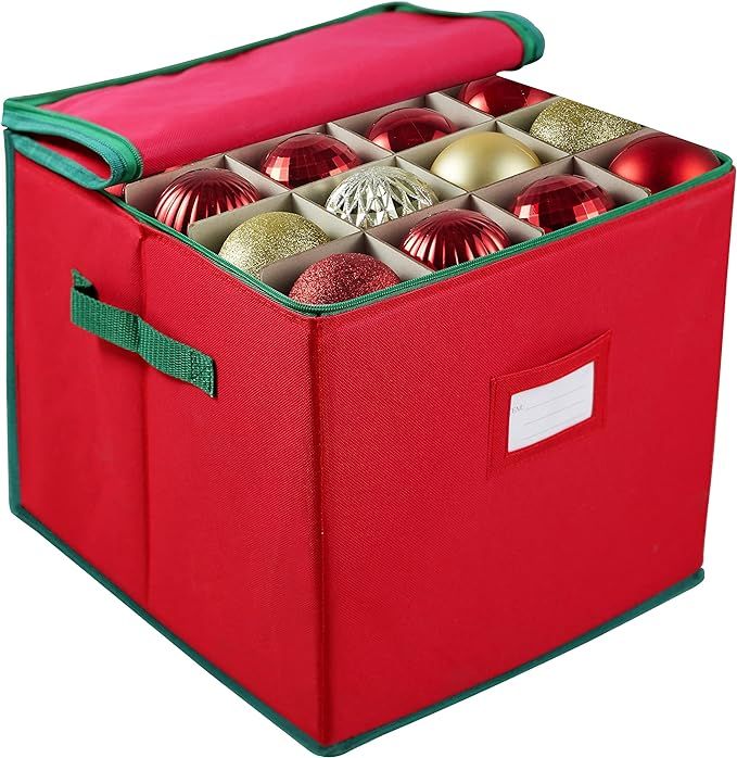 Amazon.com: Joiedomi Christmas Ornament Storage Box with Adjustable Dividers, Hold Up to 64 Ornam... | Amazon (US)