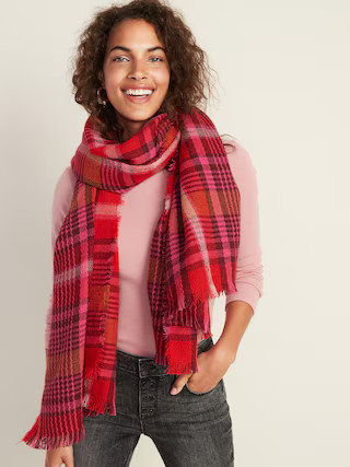 Fringed Oversized Flannel Scarf for Women | Old Navy (US)