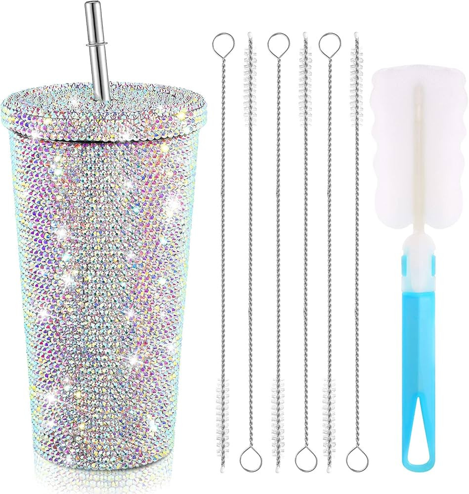 Studded Bling Diamond Tumbler Glitter Water Bottle with Lid Stainless Steel Vacuum Thermal Straw ... | Amazon (US)