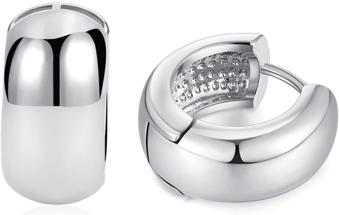 FAMARINE Chunky Thick Hoop Earrings for Women Gold Hoops Huggie Earrings for Men Gift | Amazon (US)