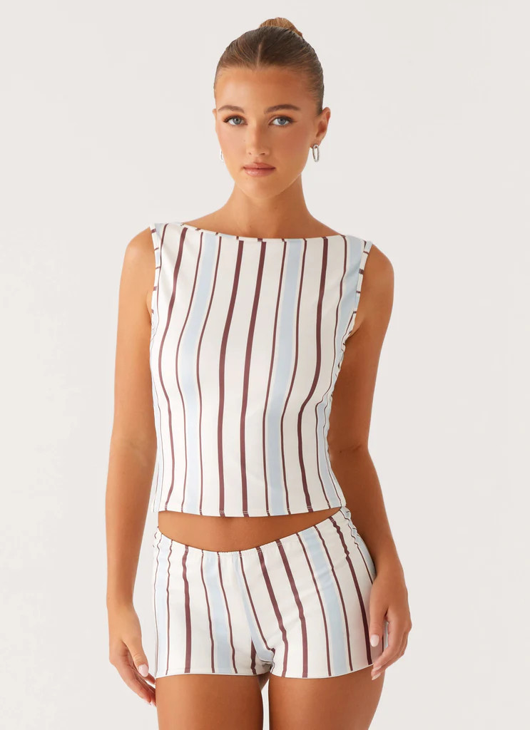 Sun's Out Low Rise Mini Shorts - Blue Stripe | Peppermayo (Global)