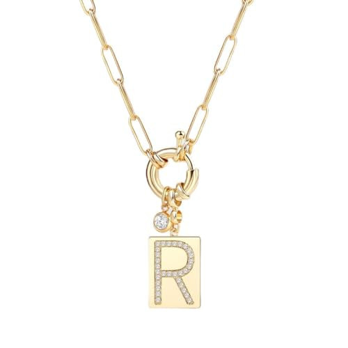 Mint & Lily Pave Initial Pendant Necklace with Paperclip Chain - R | Amazon (US)