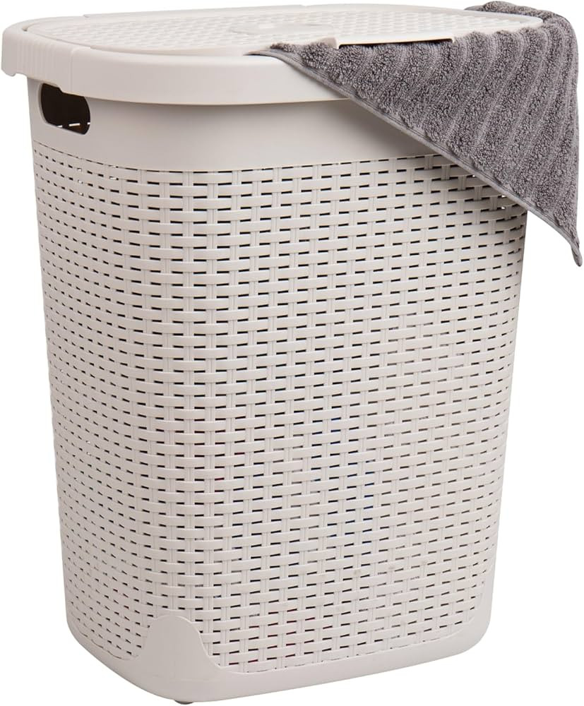 Mind Reader 50L Slim Laundry Hamper, Clothes Basket, Lid, Wicker Design, Plastic, 17.65"L x 13.75... | Amazon (US)