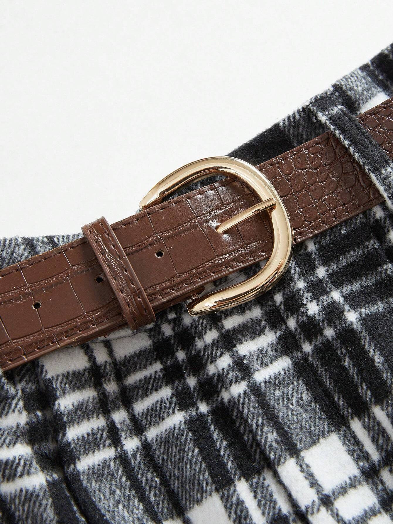 Anewsta Commuter Vintage Waist Houndstooth Pattern Women Trousers | SHEIN