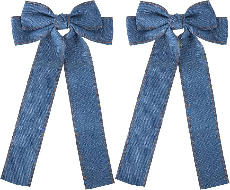 2Pcs Denim Hair Bow Clips for Women Girls Big Blue Jeans Long Tail Ribbon Bowknot Hair Barrettes ... | Amazon (US)