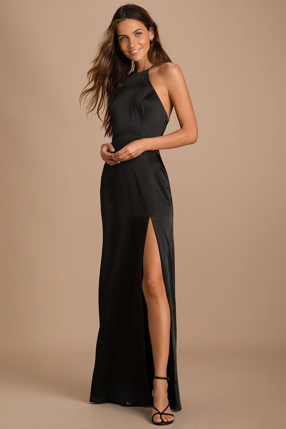 Make it Elegant Black Satin Strappy Maxi Dress | Lulus (US)