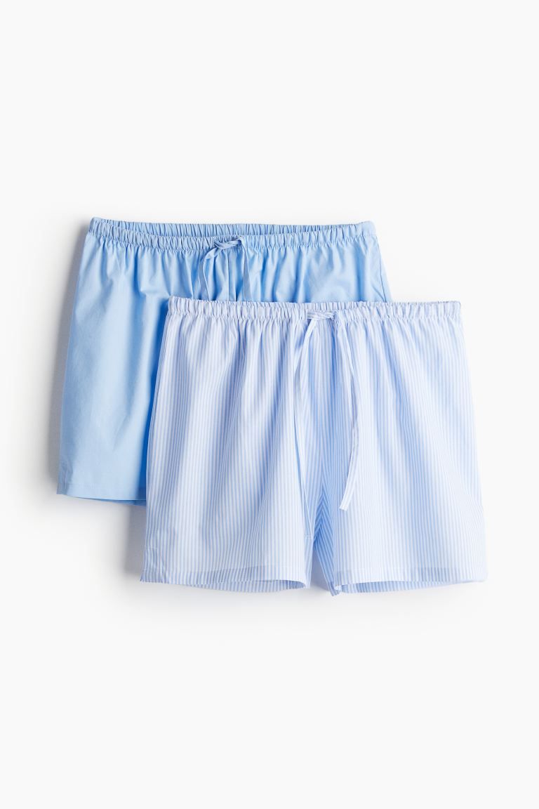 2-pack Cotton Poplin Pajama Shorts - Light blue/striped - Ladies | H&M US | H&M (US + CA)