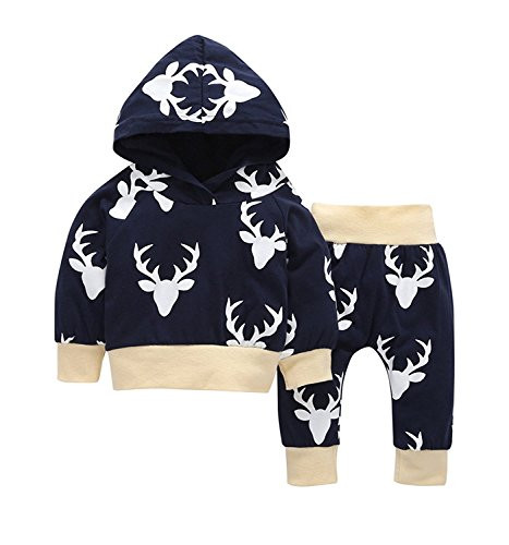 Toddler Infant Baby Boy Girl Deer Print Long Sleeve Hoodie Tops Sweatshirt Pants Outfit Autumn Winte | Amazon (US)