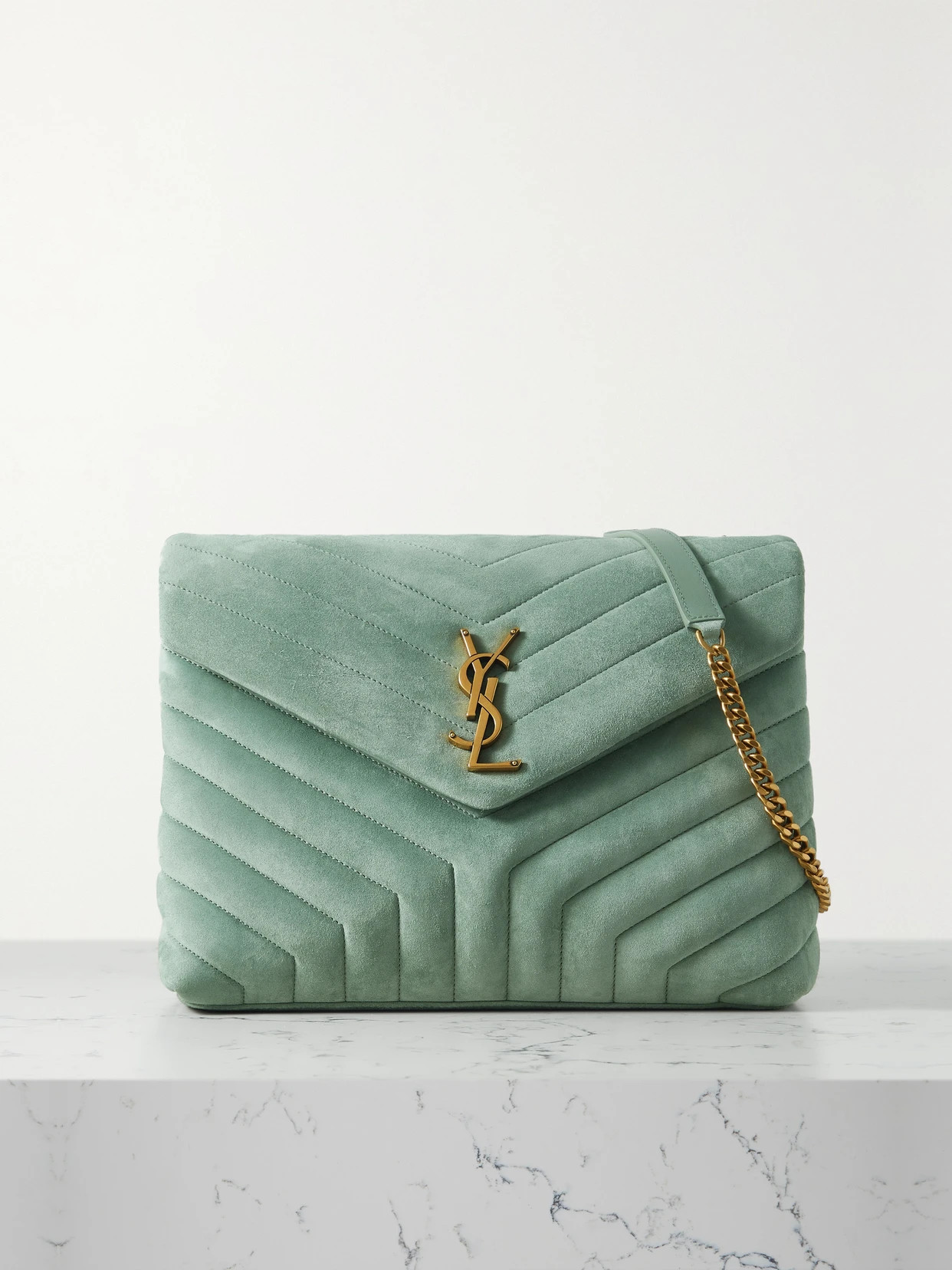 SAINT LAURENT - Loulou Medium Quilted Suede Shoulder Bag - Blue | NET-A-PORTER (US)