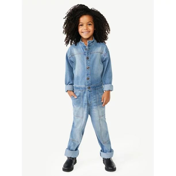Scoop Girl's Denim Utility Jumpsuit, Sizes 4-12 - Walmart.com | Walmart (US)