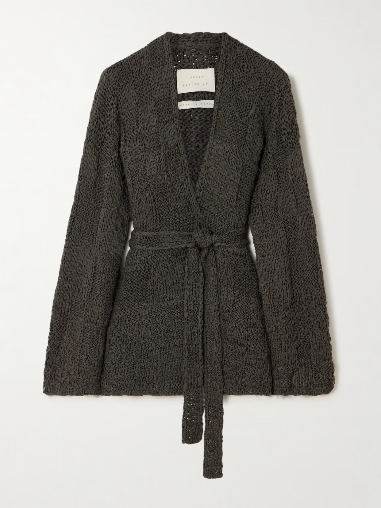 LAUREN MANOOGIAN - Belted Checked Knitted Cotton And Silk-blend Cardigan - Gray | NET-A-PORTER (UK & EU)