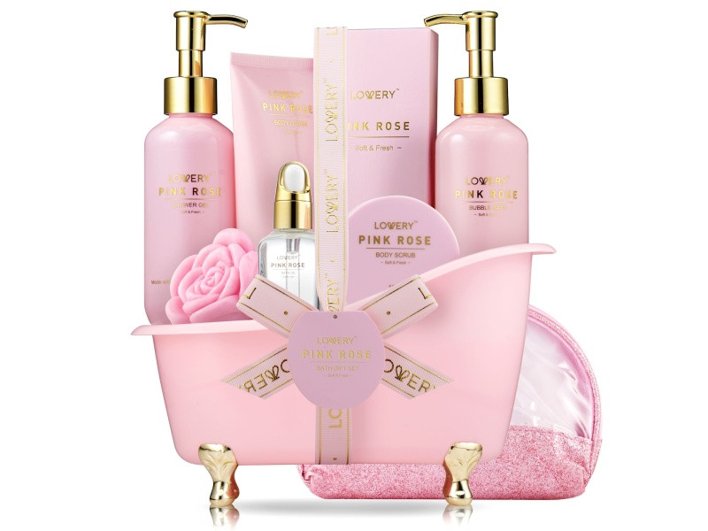 Lovery Luxury Spa Kit, 18Pc Pink Rose Relaxing Basket With Perfumes, Gua Sha And More | JTV Jewelry