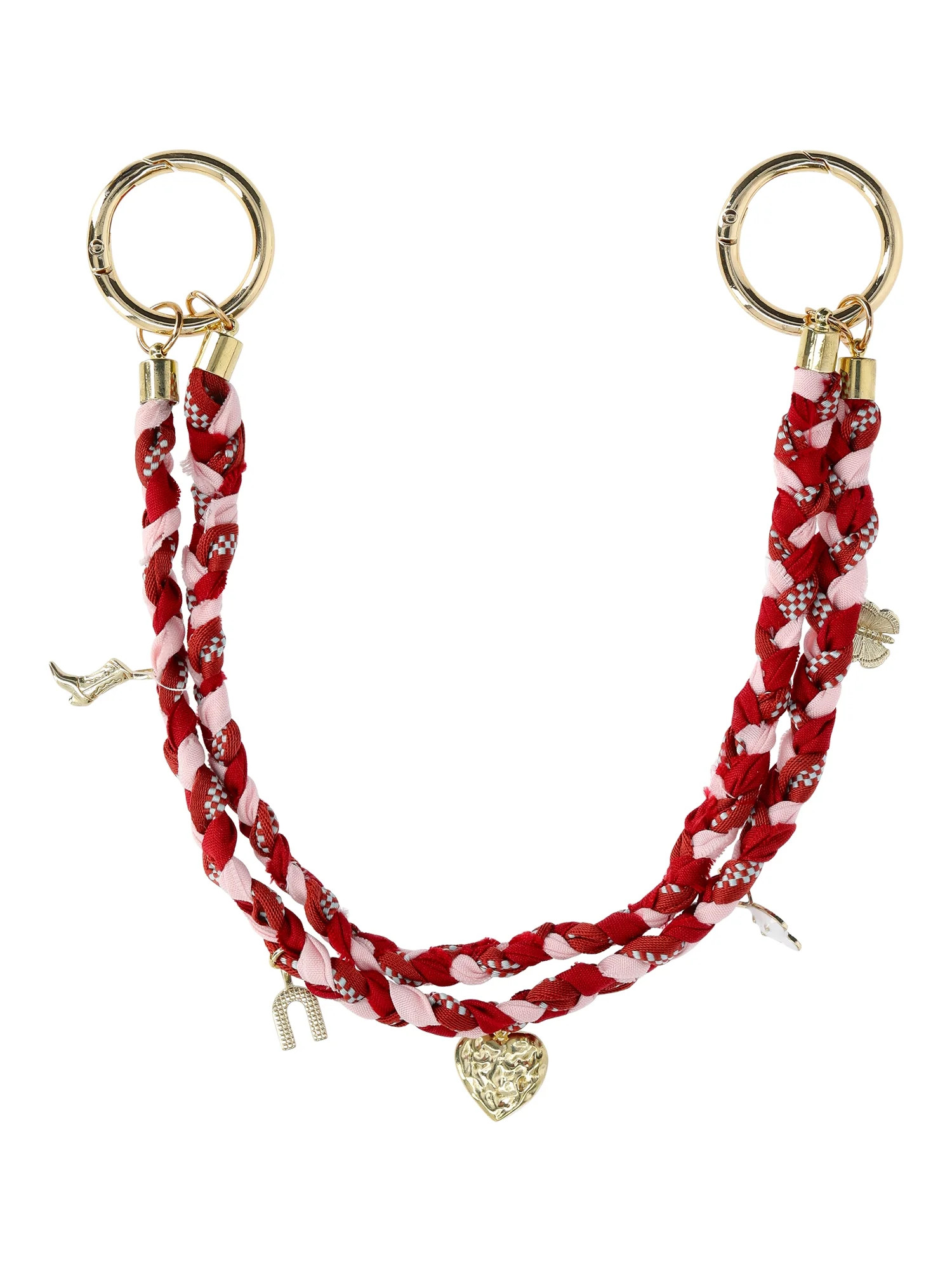 No Boundaries Women's Braided Cord Swag Chain Bag Charm, Pink and Red | Walmart (US)