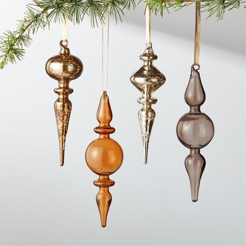 Metallic Optic Glass Teardrop Christmas Tree Ornaments Set of 4 | CB2 | CB2