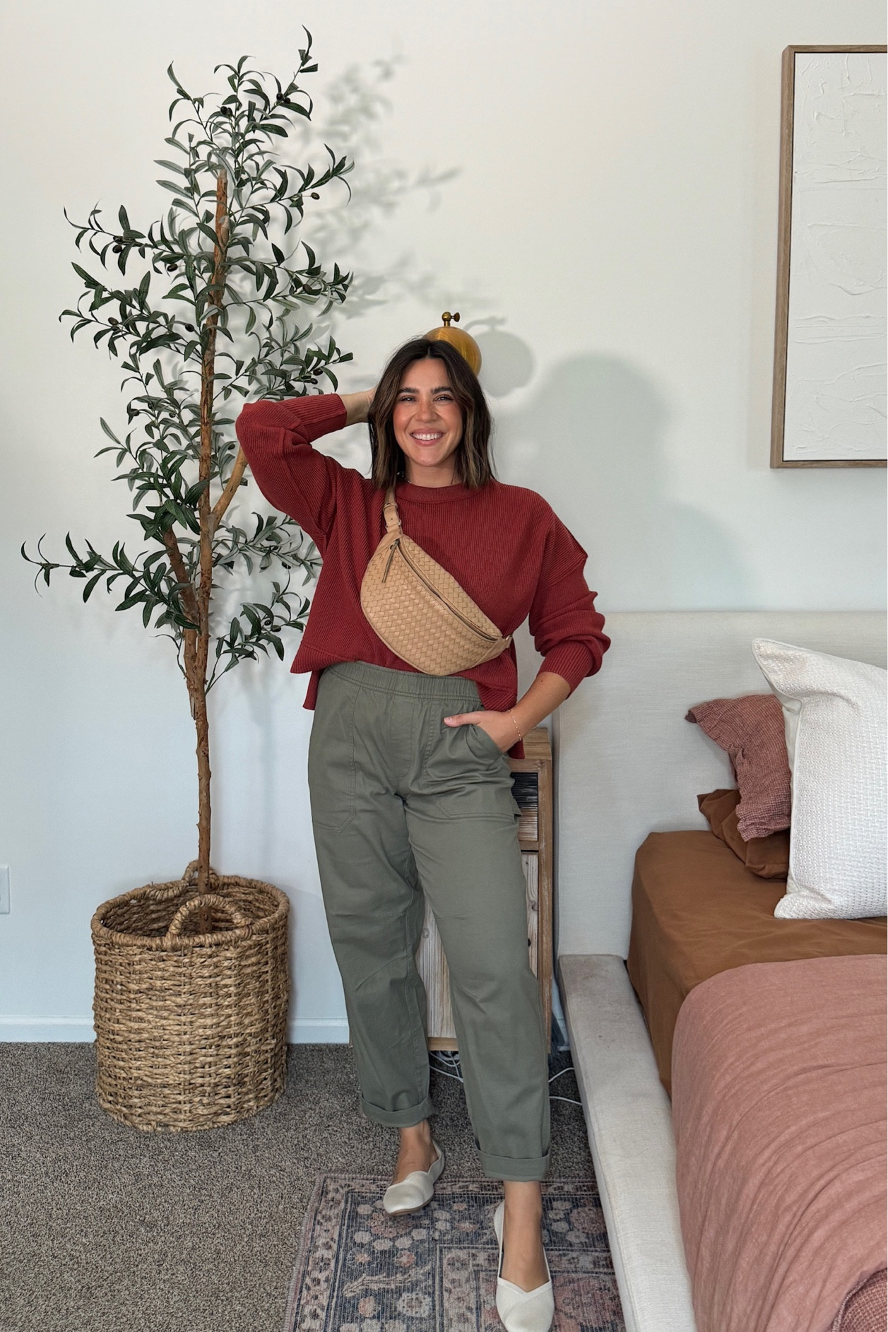 Pants: M
Burgundy top: M
Tan top: L
Baby tee: L

Mom outfit, teacher outfit, workwear, fall style, midsize, size 10. 

#LTKMidsize #LTKWorkwear #LTKBacktoSchool