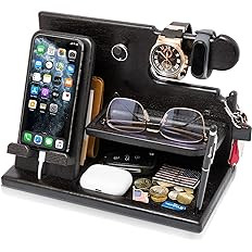 TESLYAR Wood Phone Docking Station Ash Key Holder Wallet Stand Watch Organizer Men Gift Husband W... | Amazon (US)