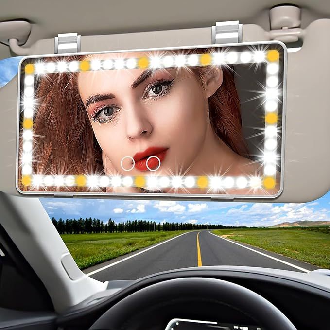 Car Visor Vanity Mirror Rechargable LED Light Makeup Mirror for Car Truck SUV Clip on Sun Visor 3... | Amazon (US)