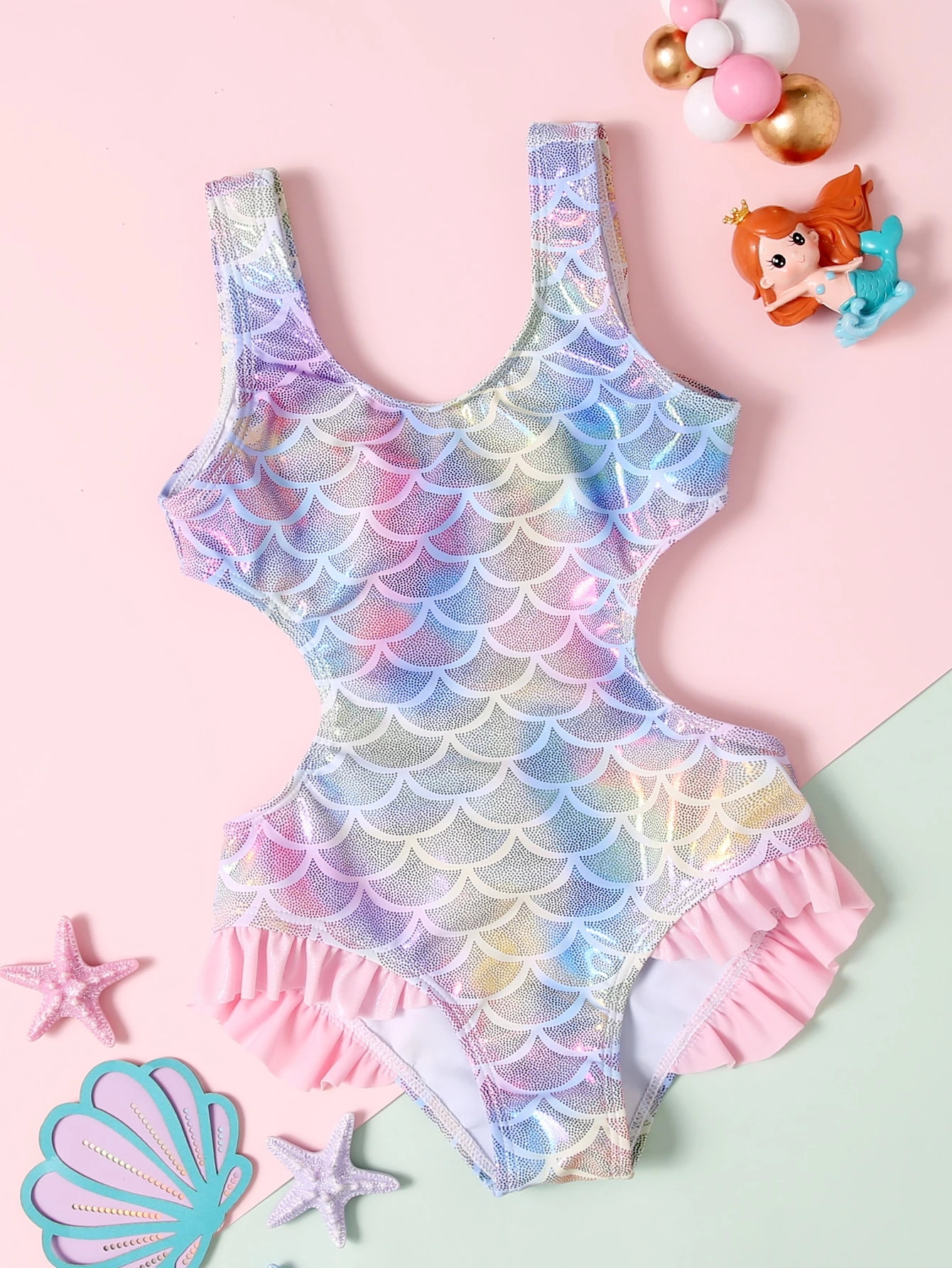 Toddler Girls Metallic Fish Scale One Piece Swimsuit | SHEIN