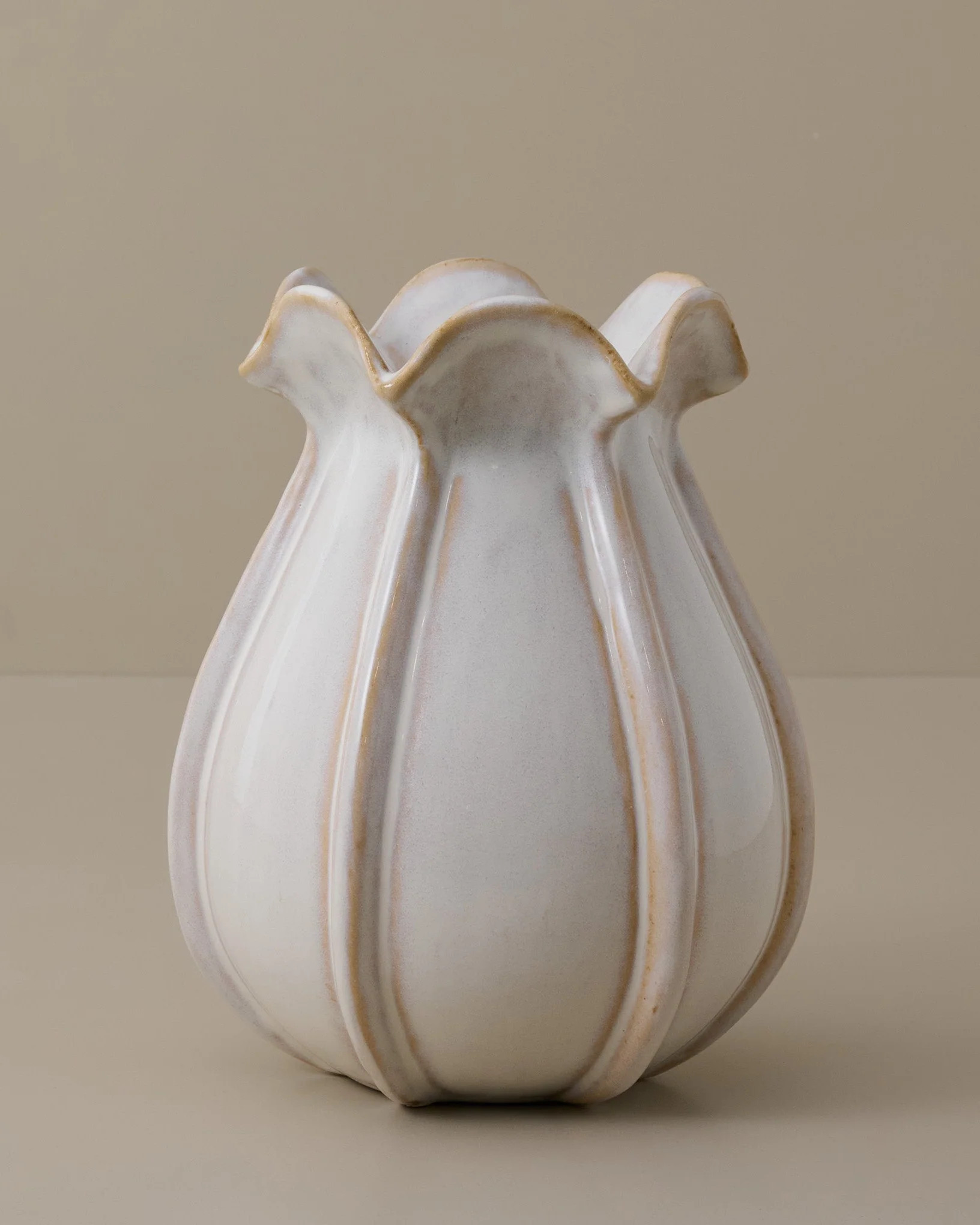 Jocelyn White Ceramic Ruffled Vase | Magnolia