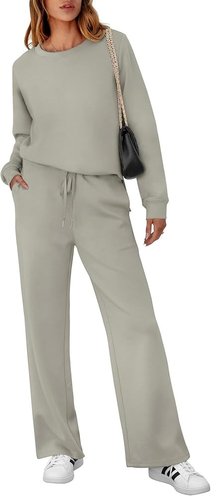 ANRABESS Women 2 Piece Outfits Sweatsuit Long Sleeve Crewneck Sweatshirts Wide Leg Sweatpants Lou... | Amazon (US)