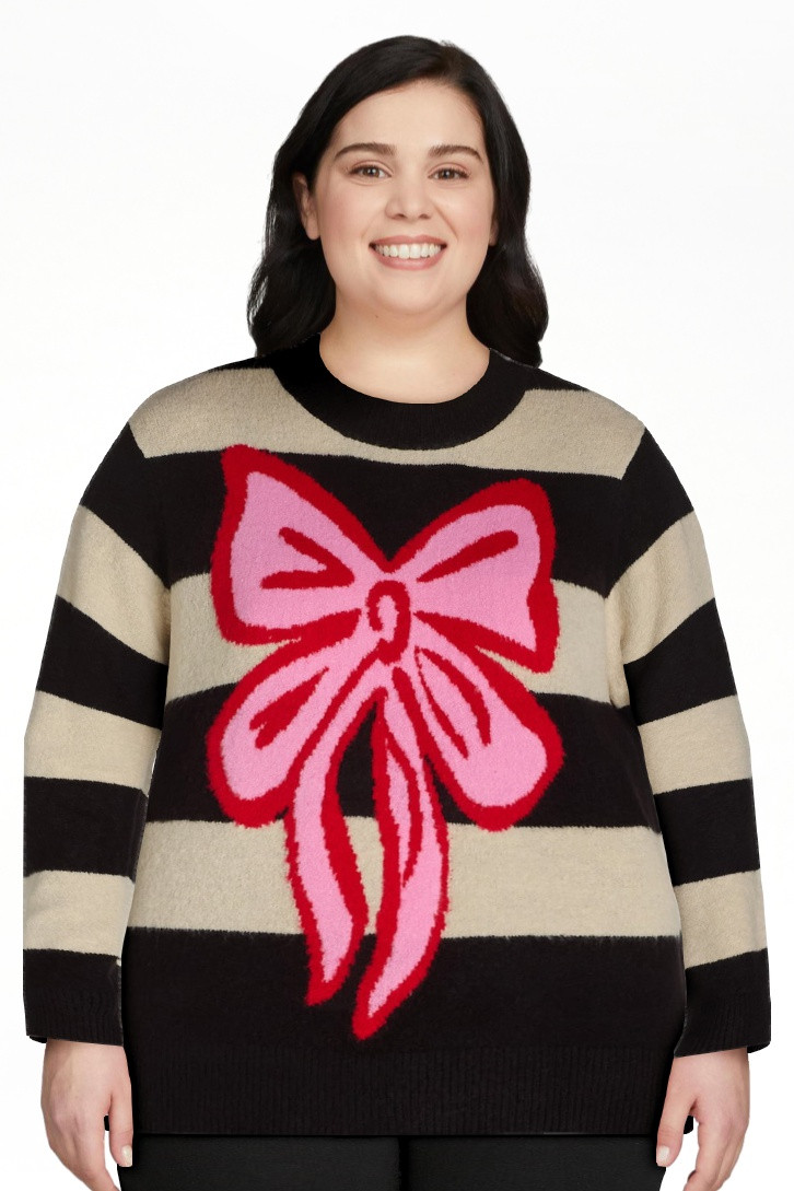 99 Jane Street Women’s and Women's Plus Striped Sweater with Bow Design, Sizes XS-4X | Walmart (US)
