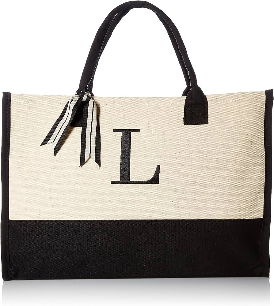 Mud Pie Classic Black and White Initial Canvas Tote Bags (L), 100% Cotton, 17" x 19" x 2" | Amazon (US)