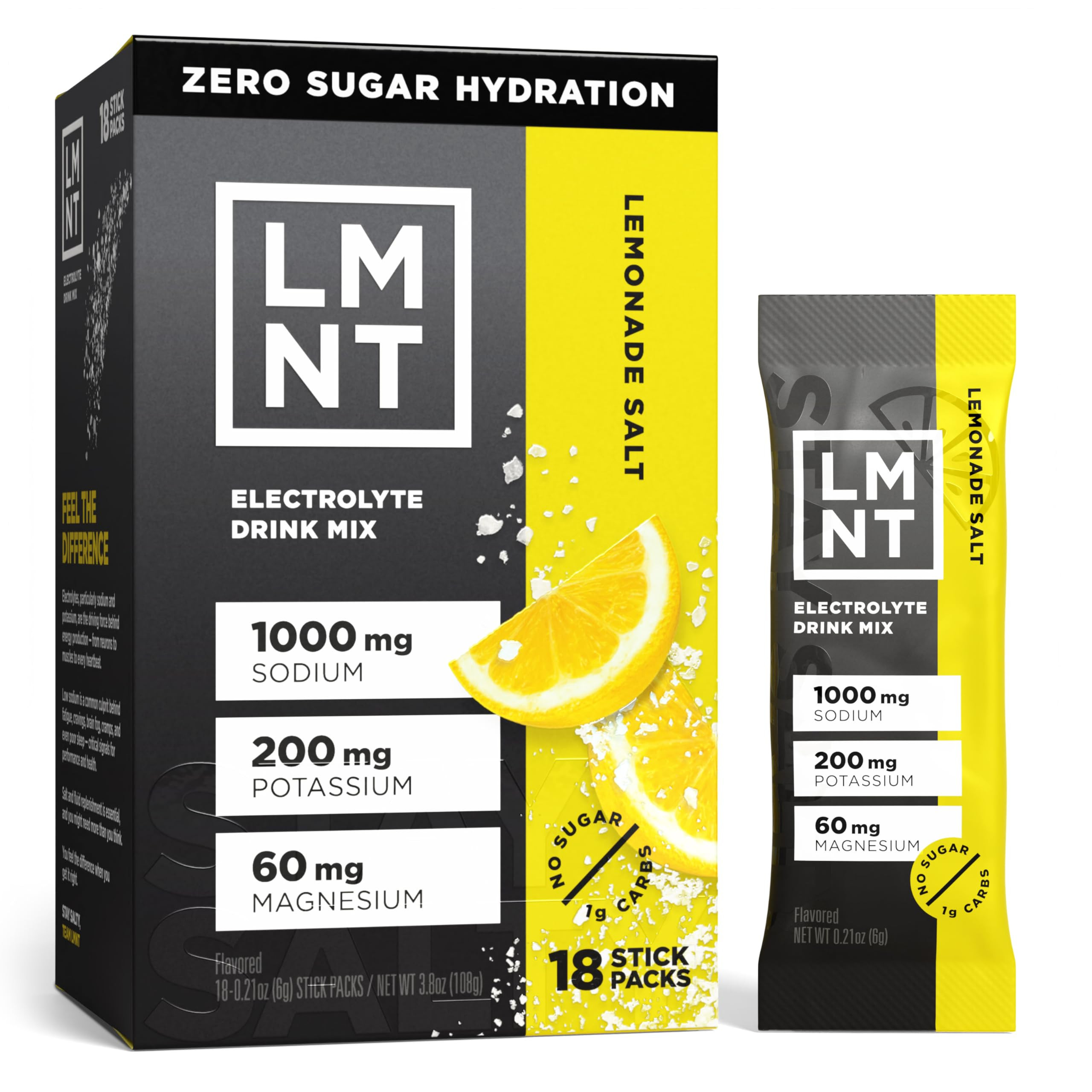 LMNT Zero Sugar Electrolytes - Lemonade | Drink Mix | 18-Count | Amazon (US)