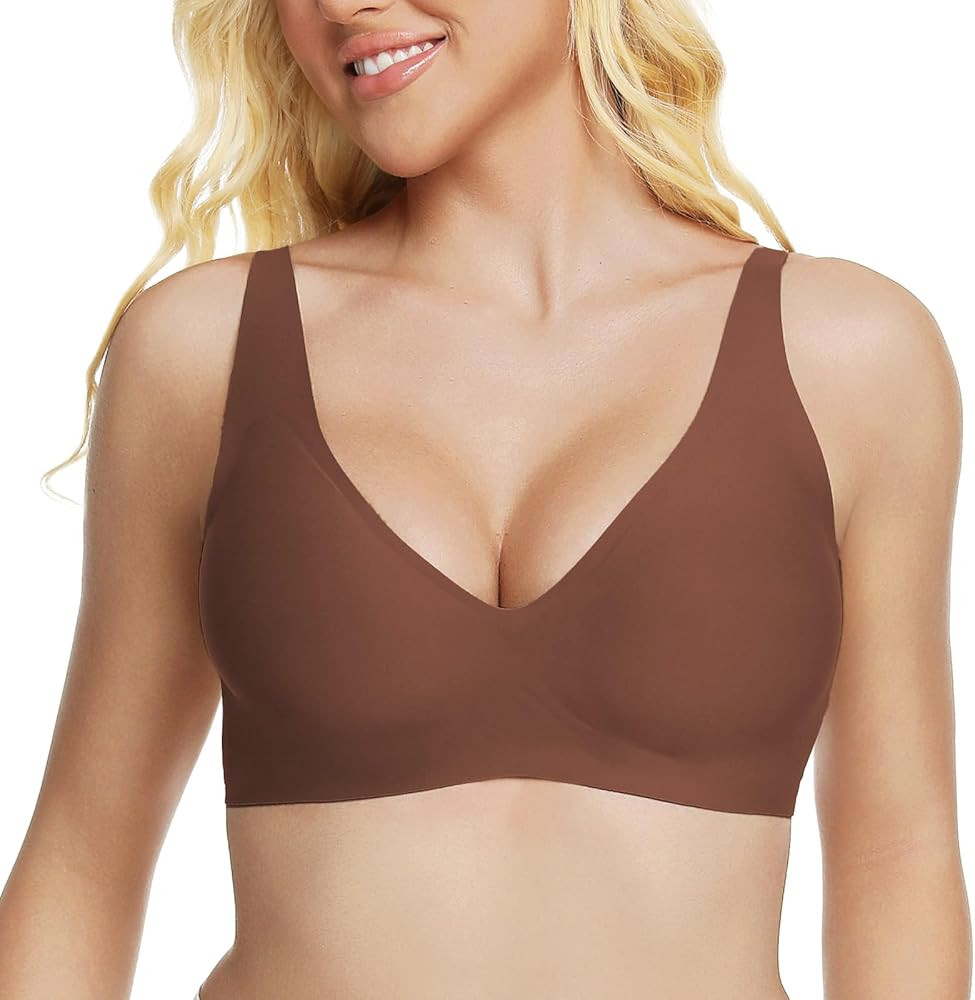Jelly Wireless Bra Deep V Push Up Seamless T-Shirt Comfortable Plunge No Underwire Bras with Adju... | Amazon (US)