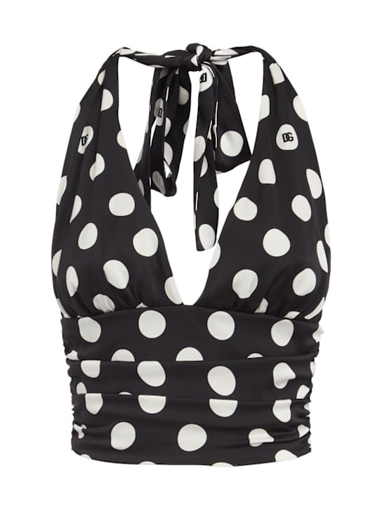 Polka dots print logo silk cropped top | Luisaviaroma