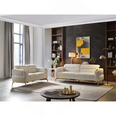 2PC Living Room Set (Sofa + Loveseat) Made With Wood And Gold Accents | Wayfair North America