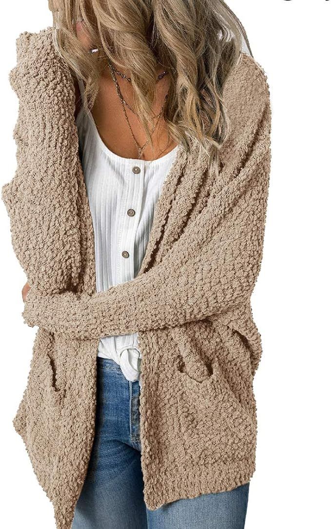 Imily Bela Womens Fuzzy Chunky Cardigan Popcorn Oversized Sherpa Slouchy Open Sweater Coat | Amazon (US)