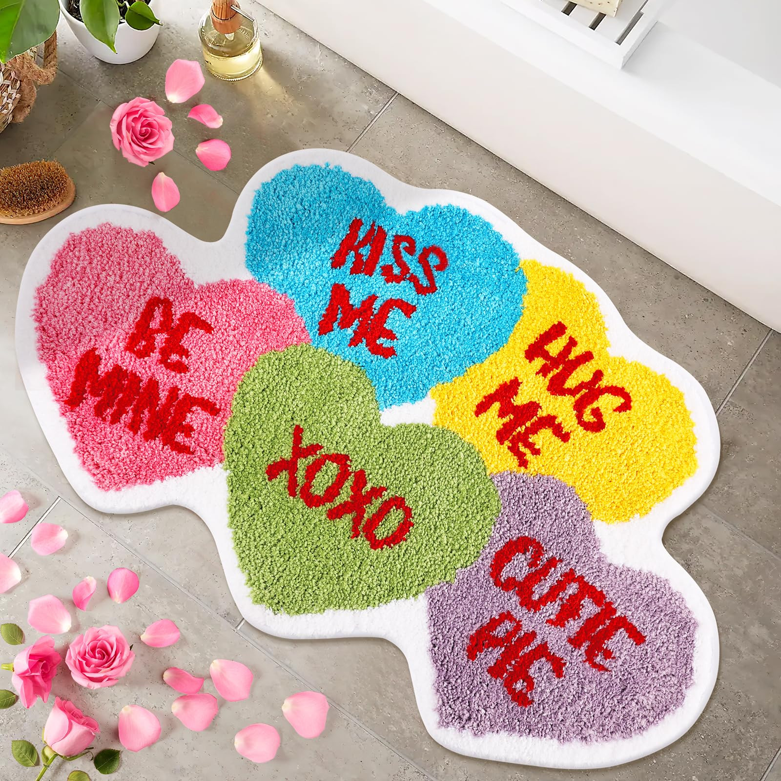 Percozzi Conversation Heart Bathroom Rug Valentine Tufted Non-Slip Water Absorbent Bath Rug for B... | Amazon (US)