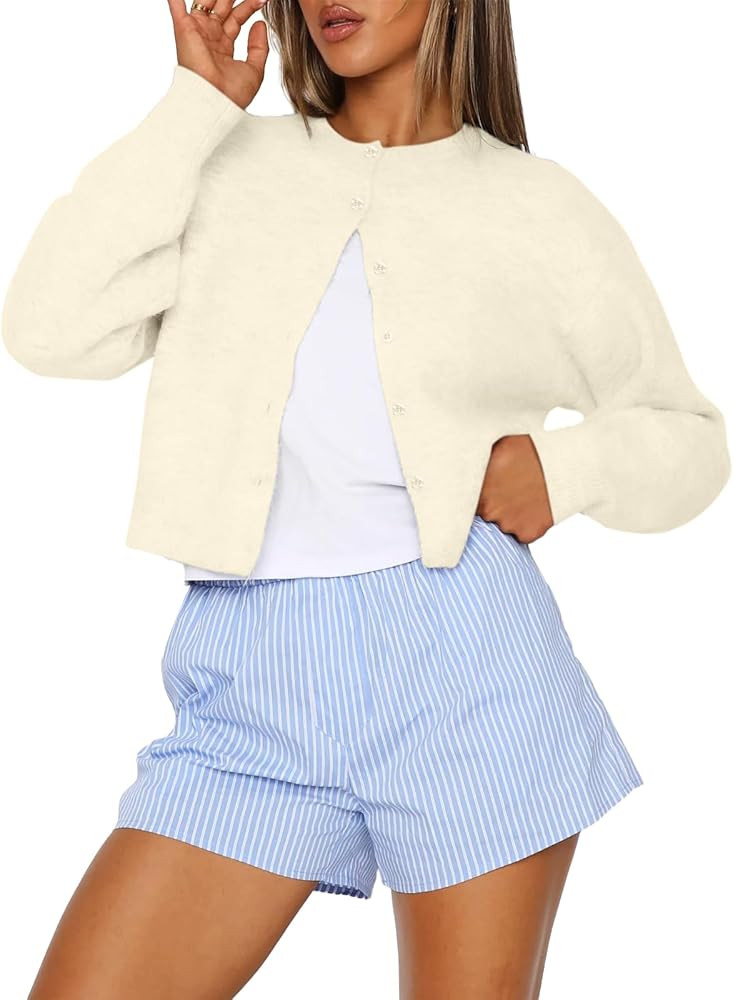 Trendy Queen Cropped Cardigan Sweaters for Women Lightweight Crop Cotton Knit Y2k Fall Outfits Fa... | Amazon (US)