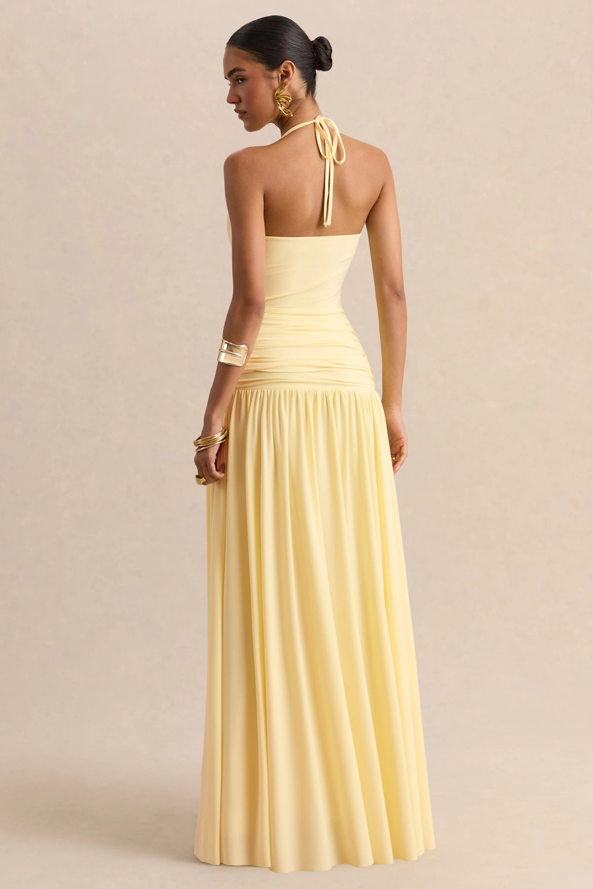 Nicolette | Lemon Square-Neck Maxi Dress With Ruched-Detailing | Club L London