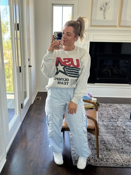 Cargo pants ootd! Pretty sure I’ll be living in these all spring! 

Cargo pants, how to style cargo pants, USA sweatshirt, Olympic team sweatshirt, blue cargo pants, ootd, spring style, trending fashion 

#LTKstyletip #LTKSeasonal