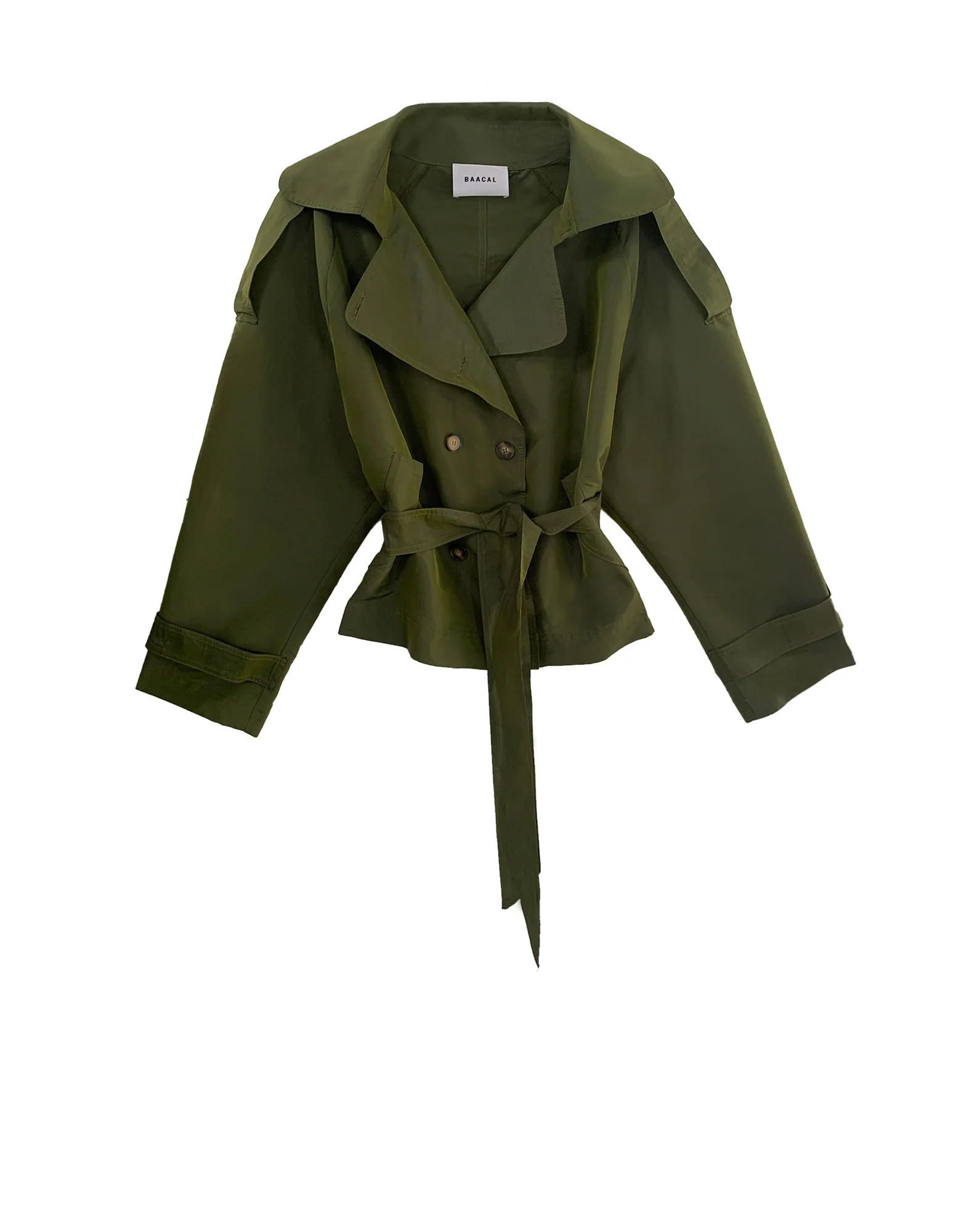 Julia Short Trench Coat- Army Dupioni | BAACAL Limited, LLC