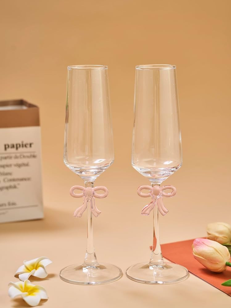Champagne Glasses 2-Piece Set, Exquisite Elegant Pink Bow Champagne Glasses, Modern Elegance, Sui... | Amazon (US)