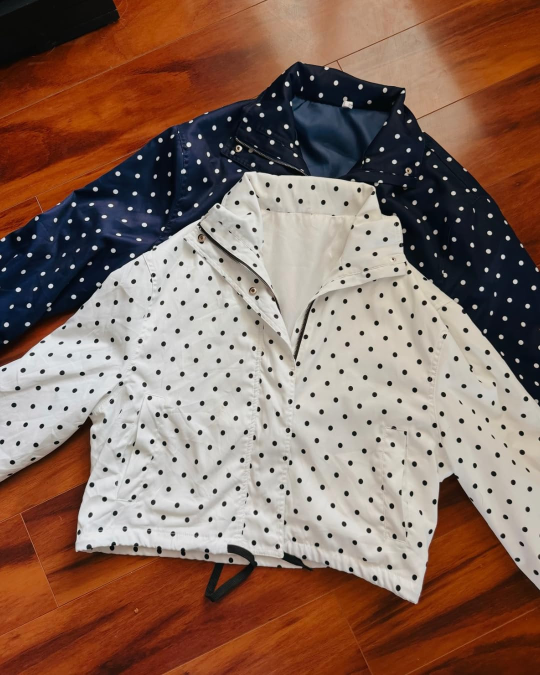 Songling Women Polka Dot Jacket Zip Up Lightweight Cropped Bomber Coat | Long Sleeve Shacket,Tren... | Amazon (US)