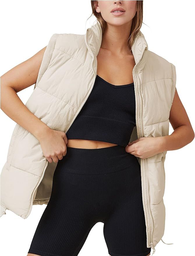 Huaqiao Women's Quilted Puffer Vest Stand Collar Sleeveless Coat Zipper Winter Gilet Jacket | Amazon (US)