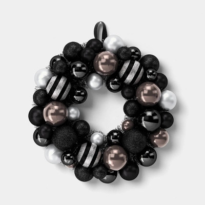 16" Plastic Balls Variety Artificial Halloween Wreath Black/Silver - Hyde and EEK! Boutique™ | Target